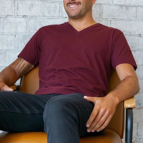 FRESH CLEAN TEES MEN'S SHORT SLEEVE V NECK COLOR: GARNET - Picture 3 of 6